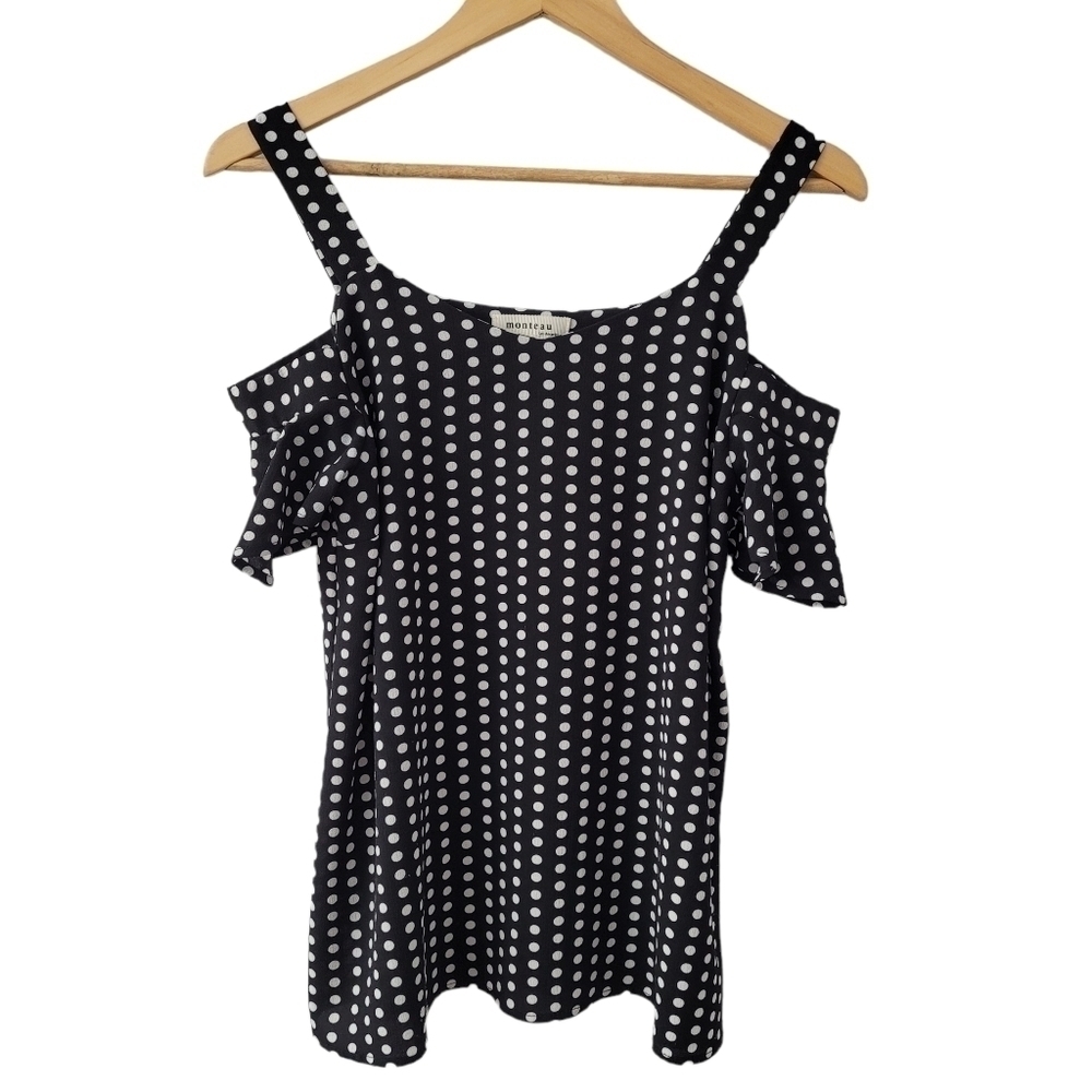 Black Peekaboo Cold Shoulder Blouse Top Polka-dot  Tank Top Size MED